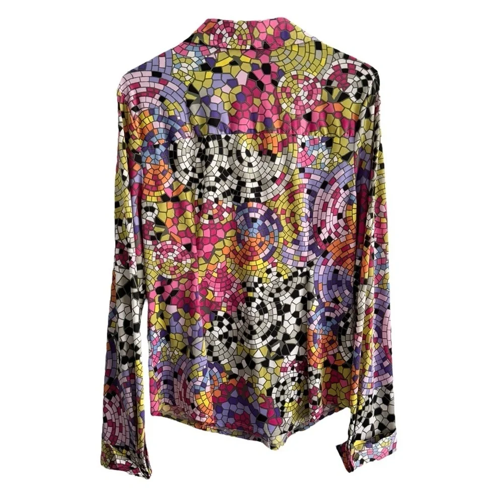 CARMEN MARC VALVO MOSAIC STAINED GLASS BUTTON DOWN SHIRT TOP SZ L - Picture 3 of 8